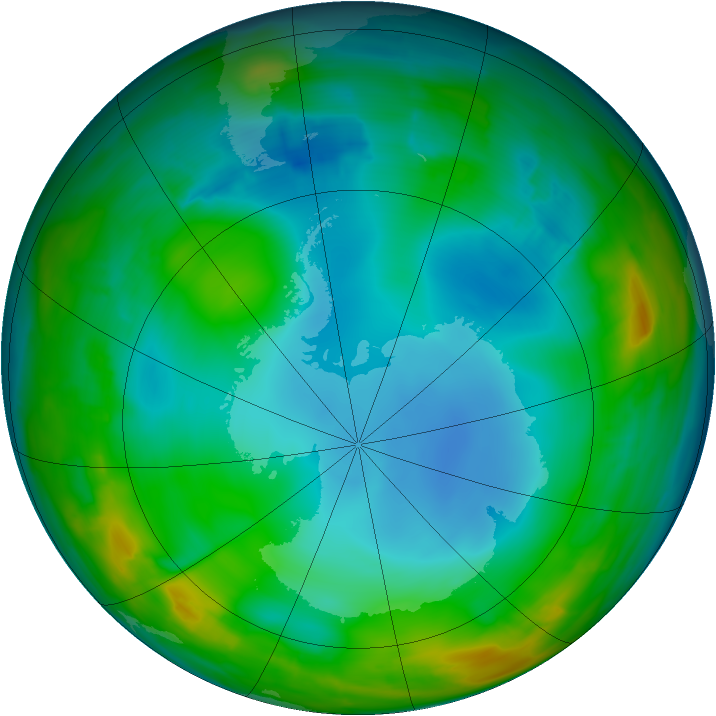 Antarctic ozone map for 05 July 2014